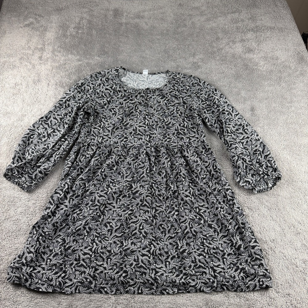 Old Navy Dress Leaf‎ Pattern Womens Black White Long Sleeve
